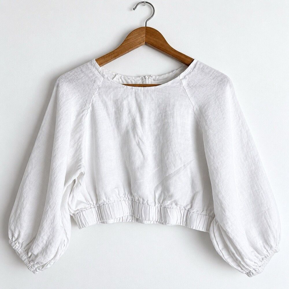 Petal & Pup Women’s 100% Linen White Crop Top US 10 AU 14